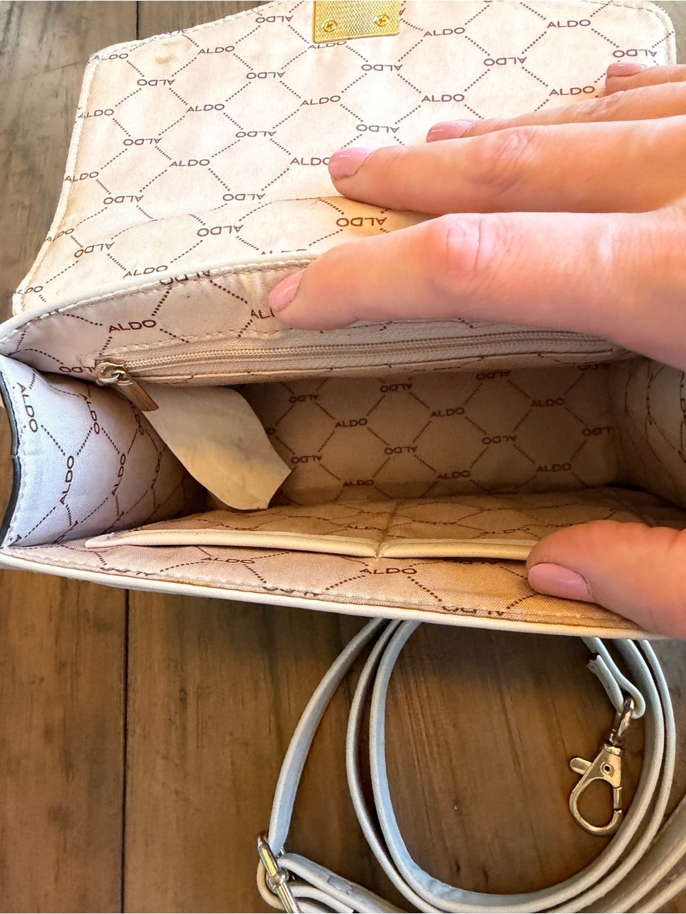 ALDO Cream Quilted Top-Handle Satchel with Gold Chain Accent - Picture 12 of 15